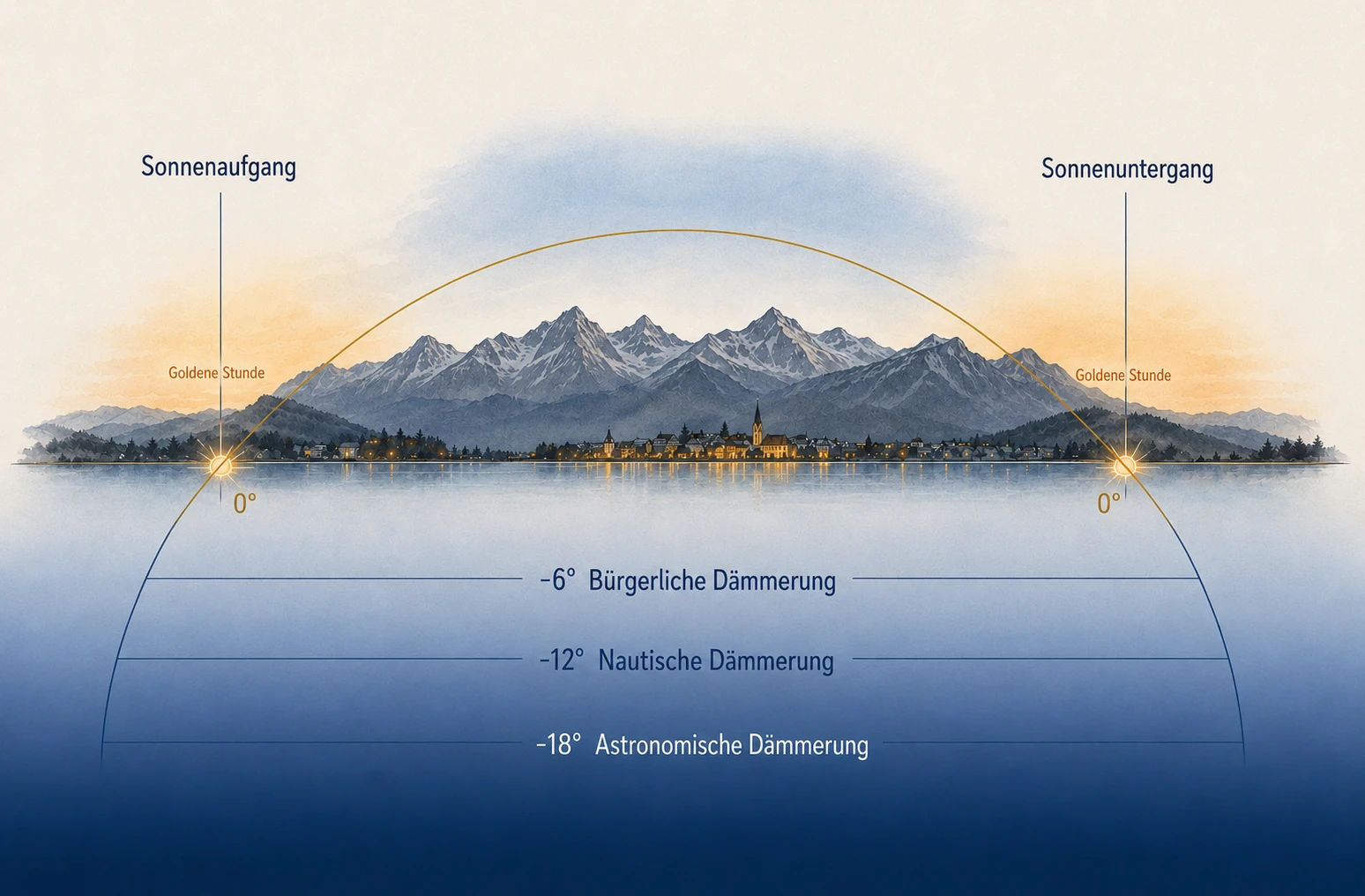 Blaue Stunde fotografieren – Grafik der drei Dämmerungsphasen bürgerlich, nautisch, astronomisch